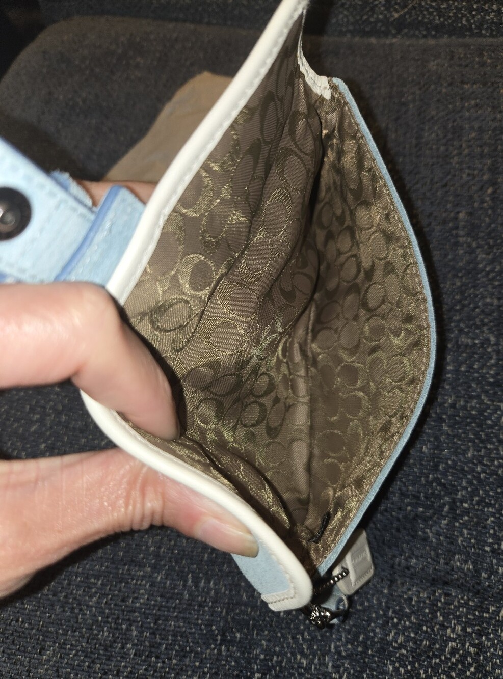 Coach Light Blue Suede Wristlet Clutch with Cream Trim & Buckle - Picture 5 of 7